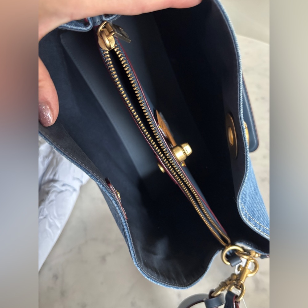 Coach Denim Shoulder Bag with Blue Leather Strap and Tan Tag - Picture 10 of 11